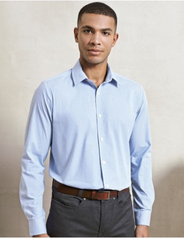 PRE-PR220-Mens Microcheck (Gingham) Long Sleeve Cotton Shirt